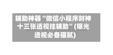 辅助神器“微信小程序财神十三张透视挂辅助	”(曝光透视必备猫腻)-第1张图片