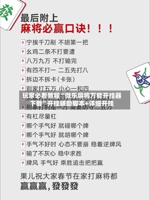 玩家必看教程“微乐麻将万能开挂器下载”开挂辅助脚本+详细开挂-第1张图片