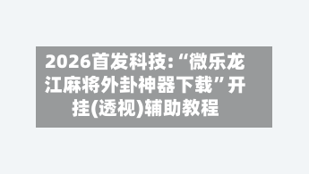 2026首发科技:“微乐龙江麻将外卦神器下载”开挂(透视)辅助教程-第3张图片