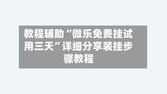 教程辅助“微乐免费挂试用三天	”详细分享装挂步骤教程-第1张图片