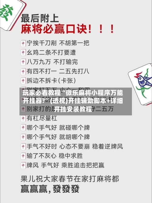 玩家必看教程“微乐麻将小程序万能开挂器?	”(透视)开挂辅助脚本+详细开挂安装教程-第2张图片