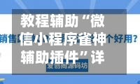 教程辅助“微信小程序雀神辅助插件”详细开挂玩法-第1张图片
