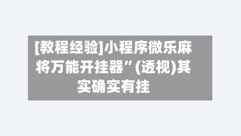 [教程经验]小程序微乐麻将万能开挂器”(透视)其实确实有挂-第1张图片