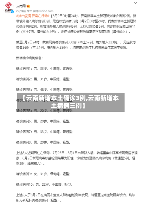 【云南新增本土确诊3例,云南新增本土病例三例】-第1张图片