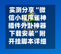 实测分享“微信小程序雀神插件外卦神器下载安装”附开挂脚本详细步骤-第1张图片