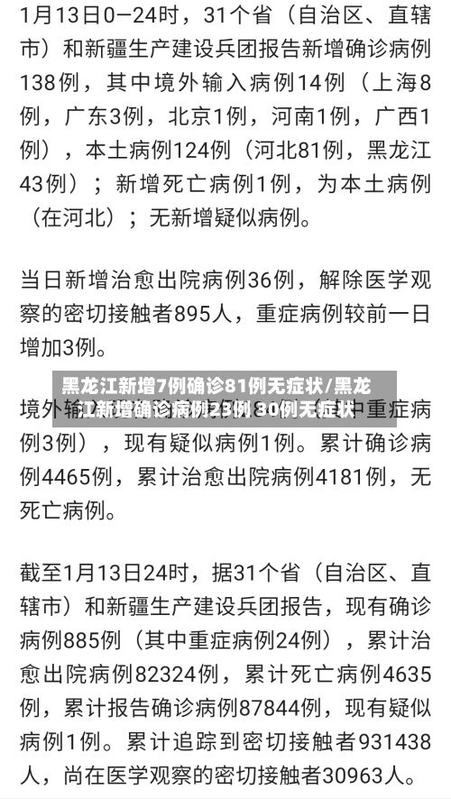 黑龙江新增7例确诊81例无症状/黑龙江新增确诊病例23例 30例无症状-第1张图片